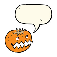 cartoon pumpkin with speech bubble