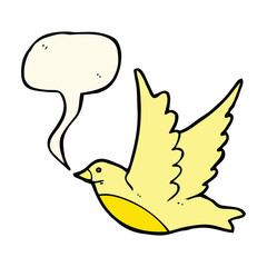 cartoon flying bird with speech bubble