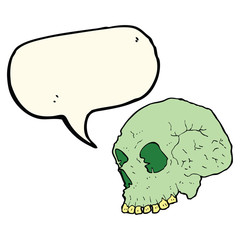 cartoon spooky skull with speech bubble