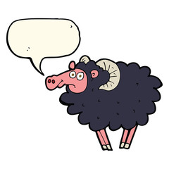 cartoon black sheep with speech bubble