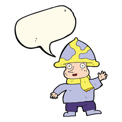cartoon mushroom man with speech bubble