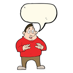 cartoon excited overweight man with speech bubble