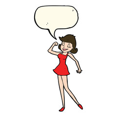 cartoon woman with can do attitude with speech bubble