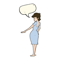 cartoon pretty woman looking at nails with speech bubble