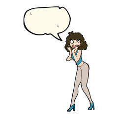cartoon surprised woman with speech bubble