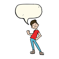 cartoon celebrating man with speech bubble