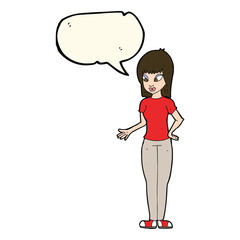 cartoon woman explaining with speech bubble