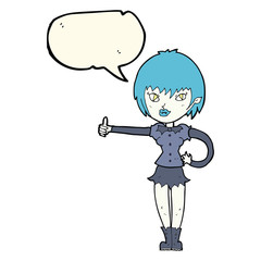 cartoon vampire girl giving thumbs up sign with speech bubble