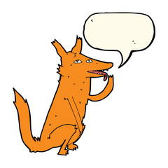 cartoon fox licking paw with speech bubble