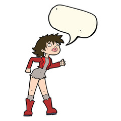cartoon girl in leather jacket with speech bubble