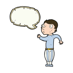 cartoon man in loud clothes with speech bubble