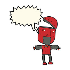 funny cartoon robot with open head with speech bubble