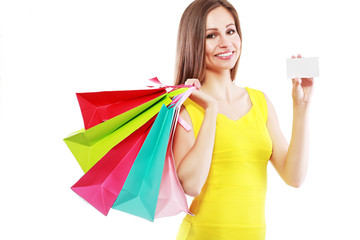 woman holding bags card