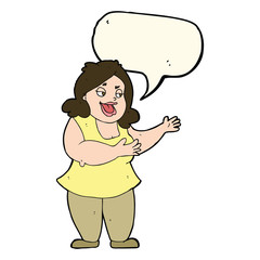 cartoon happy fat woman with speech bubble