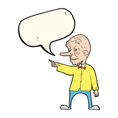 cartoon old man pointing with speech bubble
