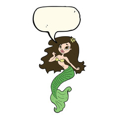 cartoon pretty mermaid with speech bubble