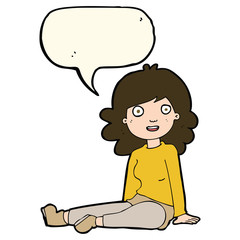 cartoon happy woman with speech bubble