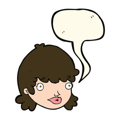 cartoon female face with surprised expression with speech bubble
