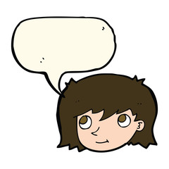 cartoon female face with speech bubble