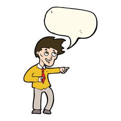 cartoon funny office man pointing with speech bubble