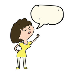 cartoon happy woman about to speak with speech bubble