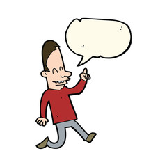 cartoon happy man pointing with speech bubble