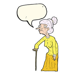 cartoon old woman with speech bubble