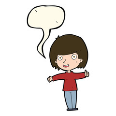 cartoon happy woman with speech bubble