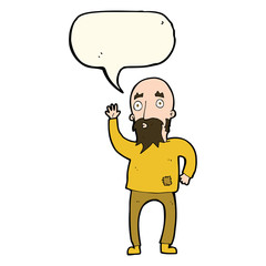 cartoon bearded man waving with speech bubble