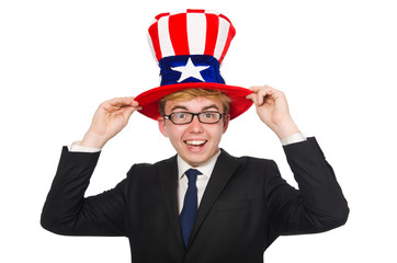 Businessman with american hat isolated on white