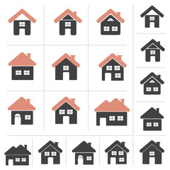 Set of Home Icon Collection,  House Icon Set, 9 Different Designs . 2 Colors and Black Color Design, Vector Illustration