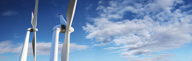 energy wind turbines on blue sky with clouds