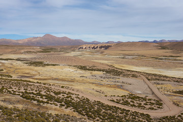 Large open plain created by the River Lauca in Lauca National Park, high up in the Altiplano of northern Chile. The area is used by local people for grazing Alpaca and Llama.