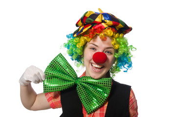 Female clown isolated on white