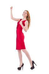 Pretty young girl in red dress isolated on white
