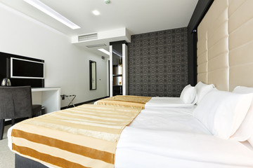 Fototapeta na wymiar Interior of a modern hotel bedroom