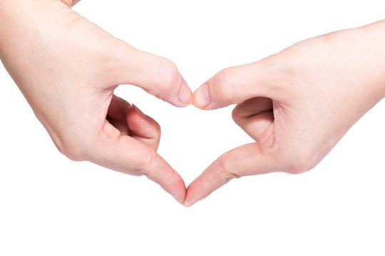 hands making a heart shape on a white isolated background
