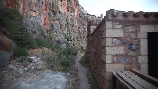 Traditional Monemvasia island view of stone houses, Greece.