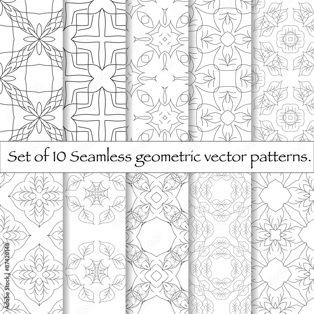 Poster Set of 10 seamless pattern.  Repeating abstract background.