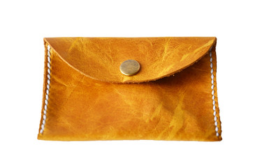 Handmade small bag make from leather white background