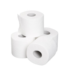 pile rolls of toilet paper isolated on white background