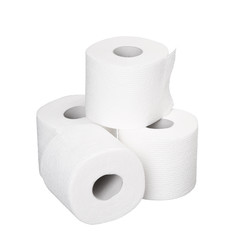 pile rolls of toilet paper isolated on white background