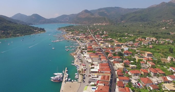 Aerial view of city Nidri at Lefkada island
