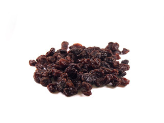 fresh organic raisins on white background
