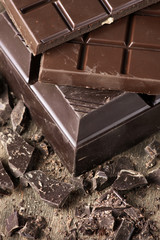 Various chocolate on wood