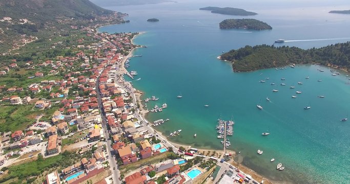Aerial view of city Nidri at Lefkada island
