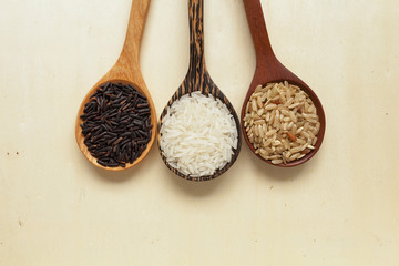 Closeup Wooden rice spoon 