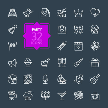 Outline web icon set - Party, Birthday, celebration