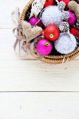 Christmas decorations in basket