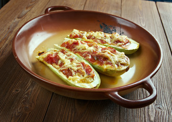 Baked zucchini boats and minced
